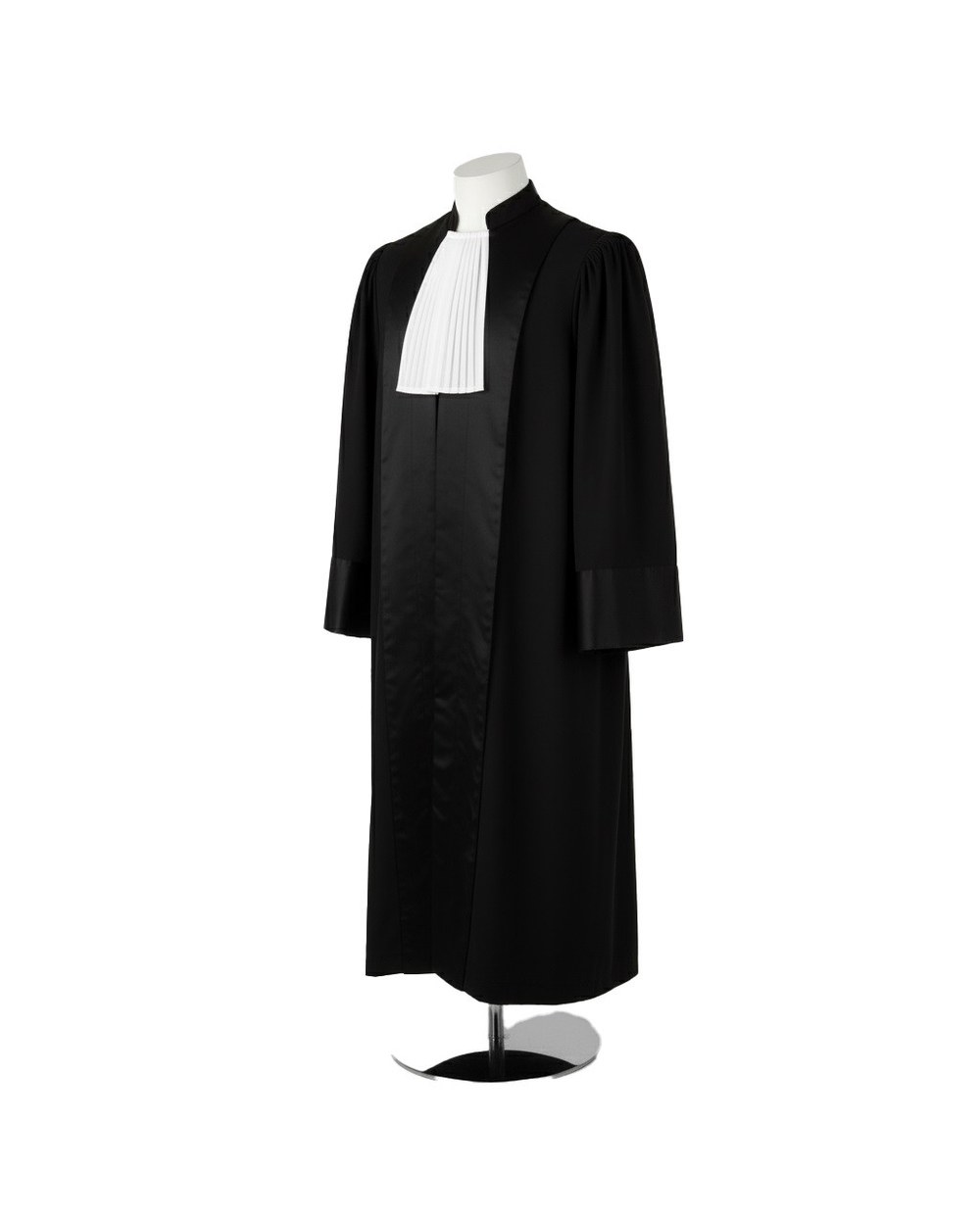 Robă de judecător Prestige, vedere semi-profil — fâșiile de satin și căderea materialului